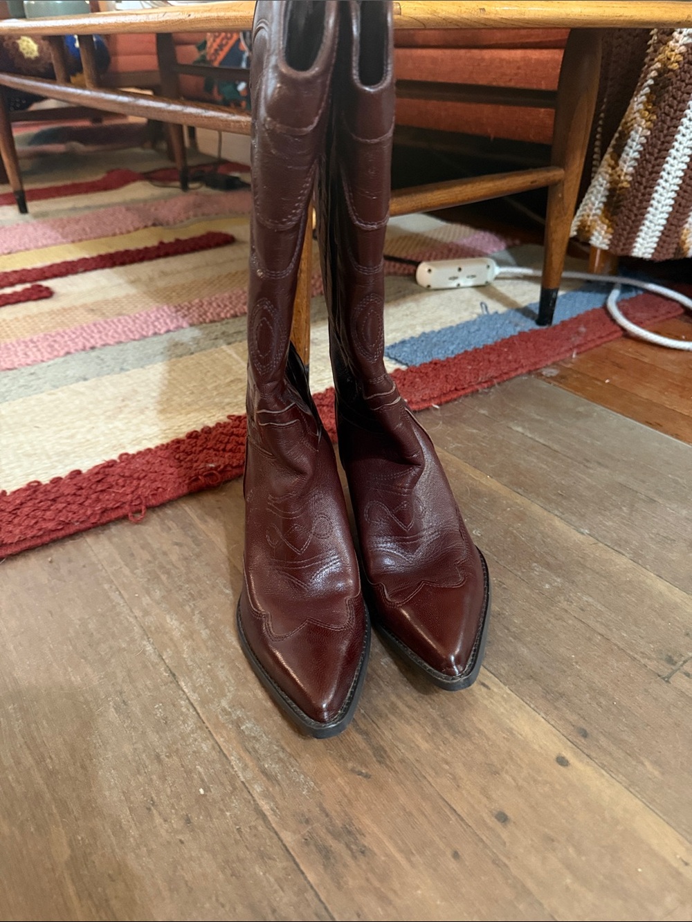 Sam Edelman Burgundy Leather Western Heeled Boots - wide calf - Picture 2 of 8